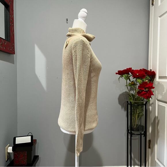 NEW Banana Republic Classic Knit Fisherman Funnel Neck Sweater Wheat XS NWT - Picture 3 of 15